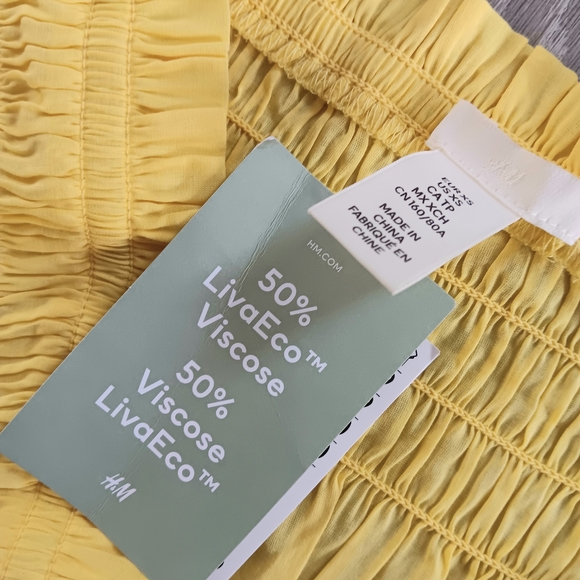 H&M Juliet Sunny Yellow Smocked Off The Shoulder Balloon Sleeve Midi Maxi Dress - Picture 4 of 8